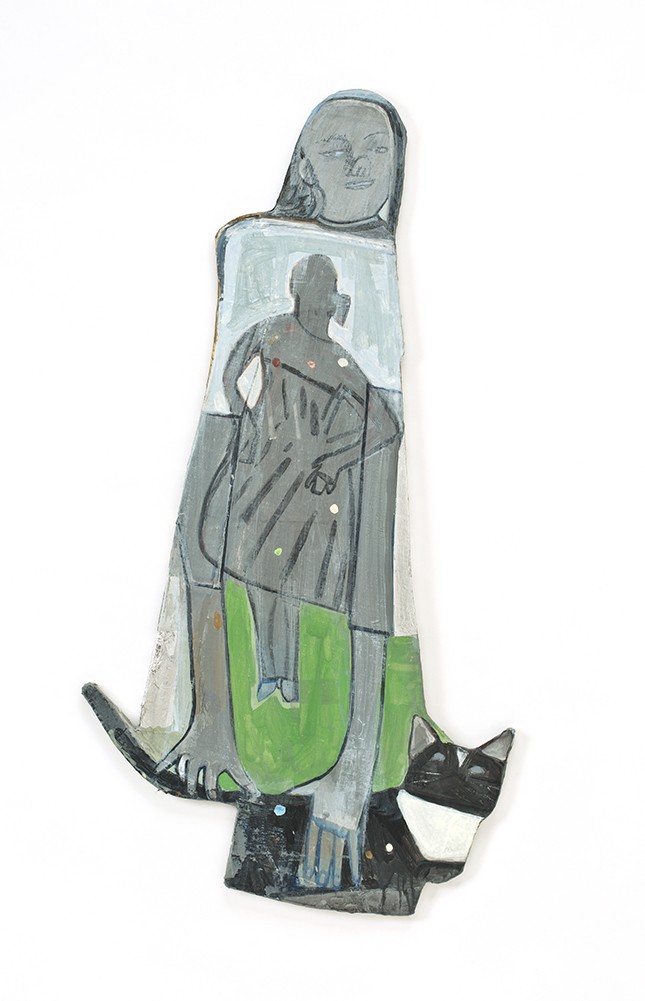 Two Figures with Black and White Cat